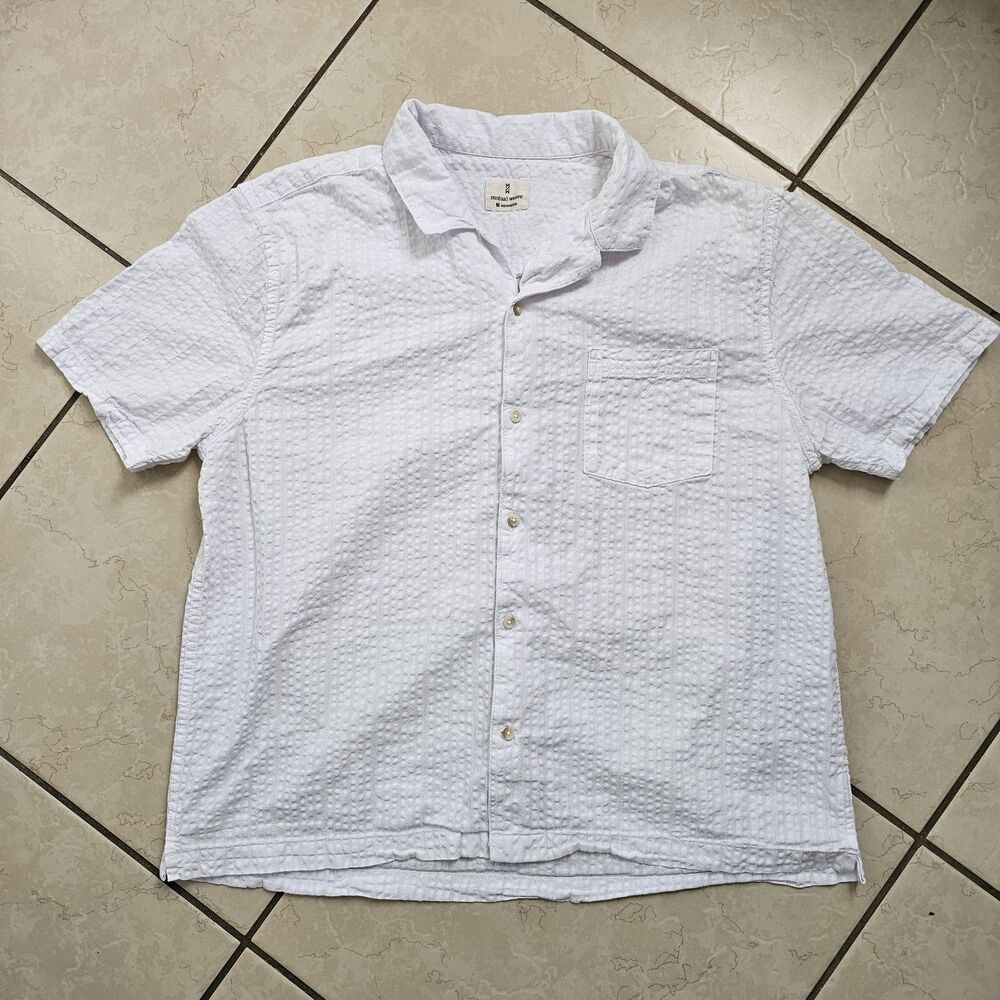 Mutual Weave Men’s Shirt XXL Button Up White 100% Cotton Strait Hem Short Sleeve